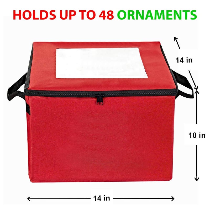 ProPik Christmas Ornament Storage Box, Organizer Holds Up to 48 Xmas Balls with 3 Separate Removable Trays, Container has Dividers to Organize Holiday Tree Ornaments (Red) - Image 5
